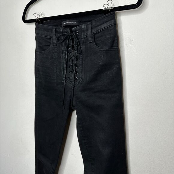 J Brand Steph Shep Charcoal Black High-Rise Laced Up Skinny Jean Vendetta 25 - Picture 6 of 16